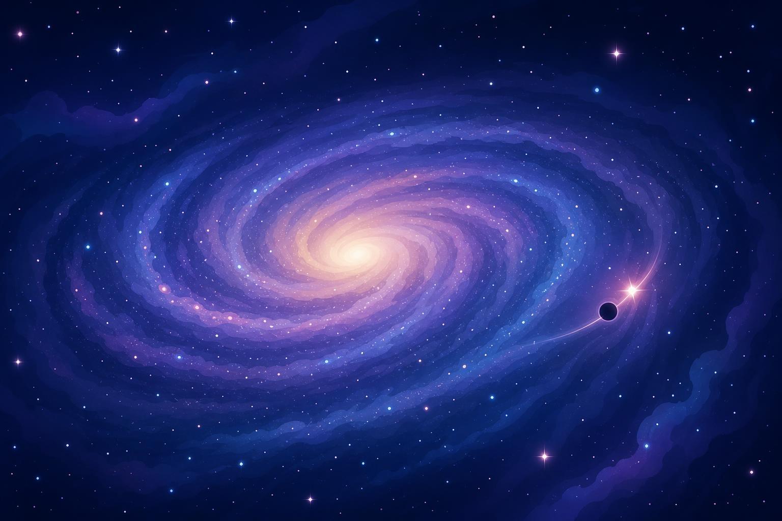 Educational illustration of a small cosmic glow near the outer edge of a distant spiral galaxy.